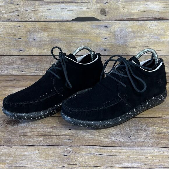 WORLD BOOTS Sz 7 Mens Moccasins 100% Leather Suede Hemera Skirt Style True Black - Picture 9 of 16